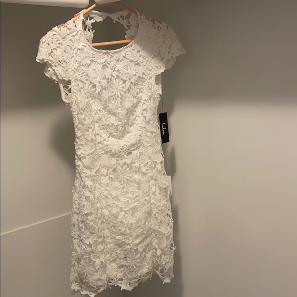 Lulus white lace open back dress